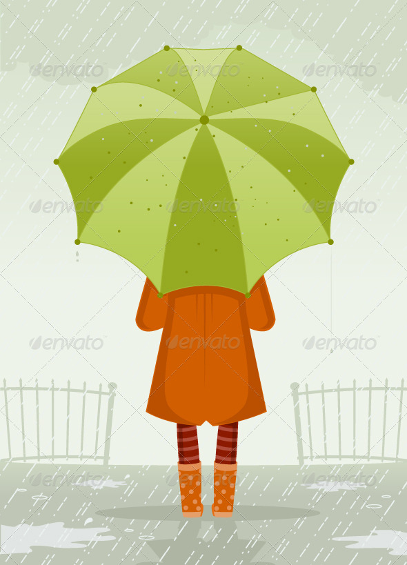 Umbrella Rain Girl Girl with green umbrella