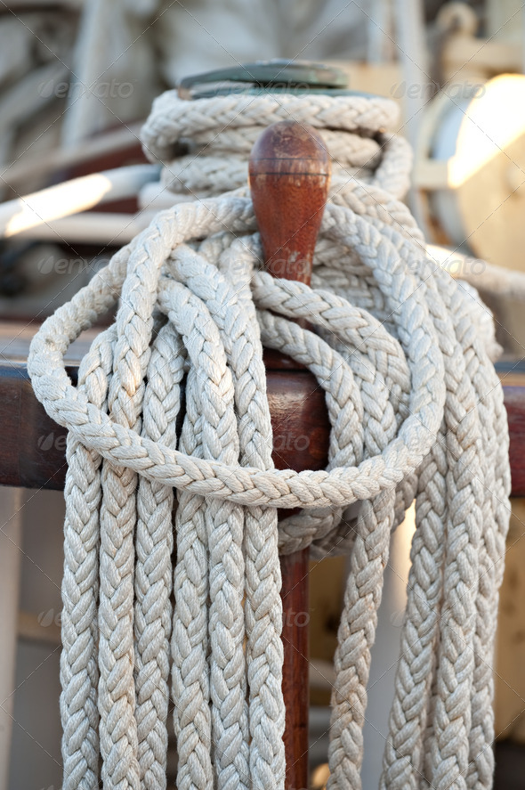 Rope wrapped around a belaying pin