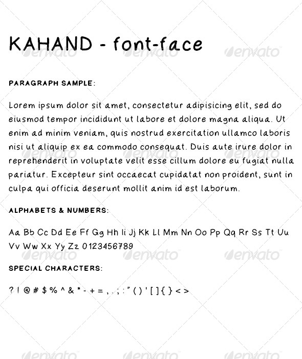 Kahand is a simple handwriting font designed to be clear legible and yet 