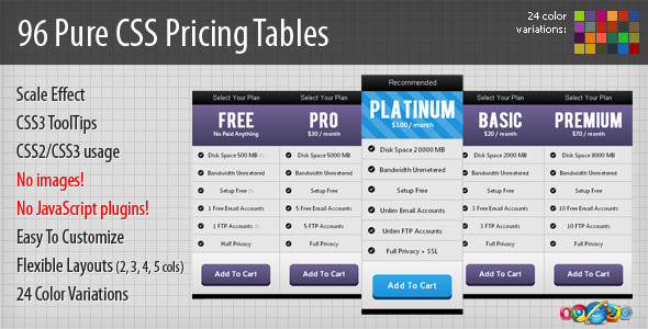 96 Pure CSS Pricing Tables - CodeCanyon Item for Sale
