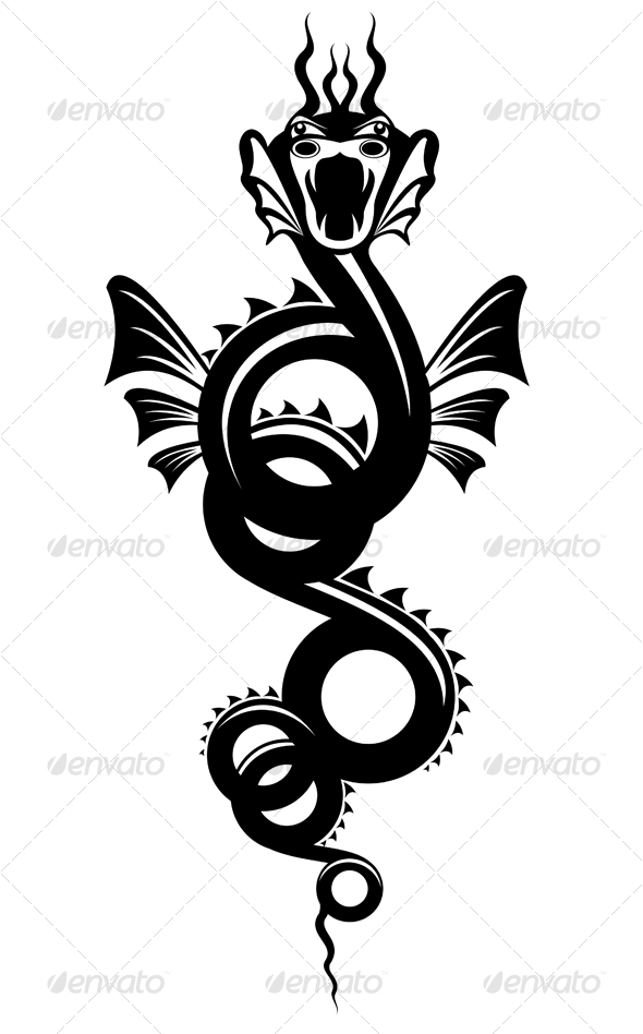 dragon tattoo black and white. Dragon tattoo - GraphicRiver