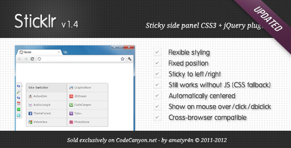 Sticklr - Sticky Side Panel CSS3 + jQuery Plugin - CodeCanyon Item for Sale