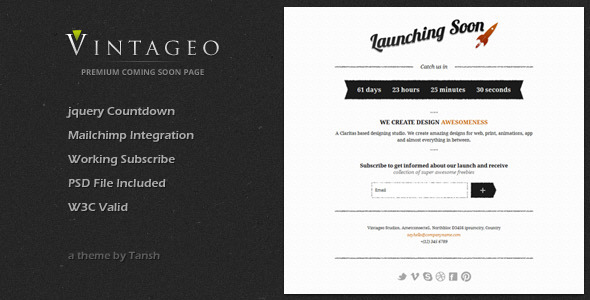 Vintageo Under Construction / Coming Soon Template - Under Construction Specialty Pages