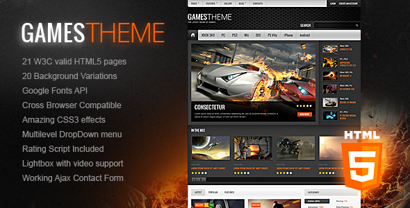 GamesTheme Premium HTML5/CSS3 Template - Entertainment Site Templates
