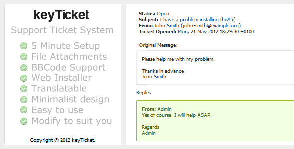 keyTicket, Simple Support Ticket System - CodeCanyon Item for Sale