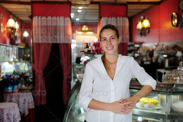 small business: proud female owner of a cafe