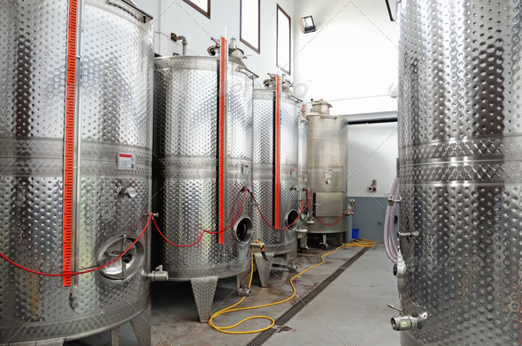Steel tanks in winery