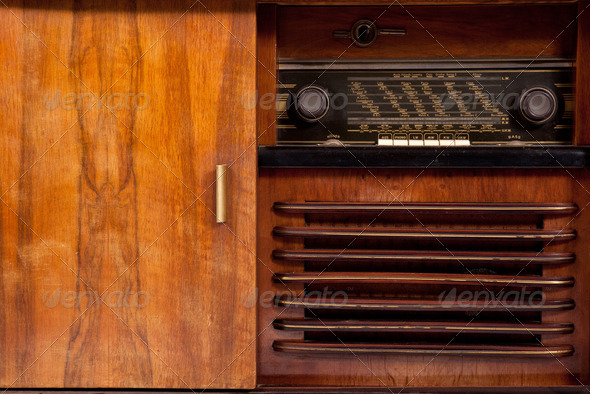 Old-fashioned wooden brown radio box
