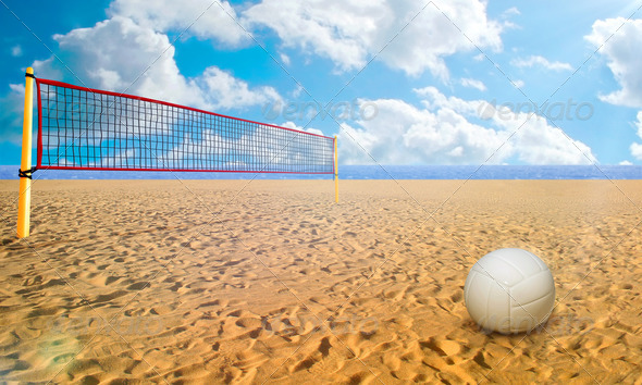 Beach Volley ball and net in summer day