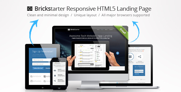 Brickstarter - Responsive HTML5 Tech Landing Page - Technology Landing Pages