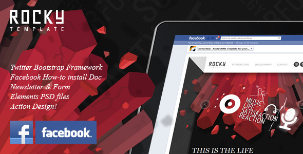 Rocky Facebook Fan Page Template - Entertainment Site Templates