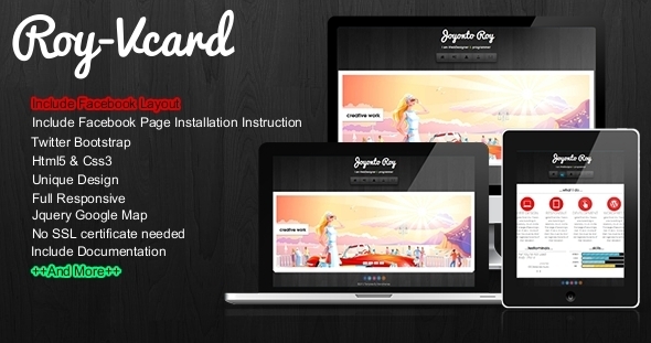 Roy - Responsive Vcard With Facebook Layout - Virtual Business Card Personal