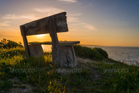 Kangaroo Island coast park bench at sunset