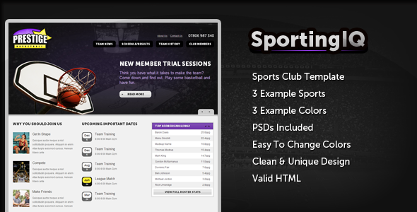 Sporting IQ - HTML Sports Template - Entertainment Site Templates
