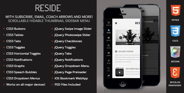 Reside Mobile Retina | HTML5 & CSS3 And iWebApp - Mobile Site Templates
