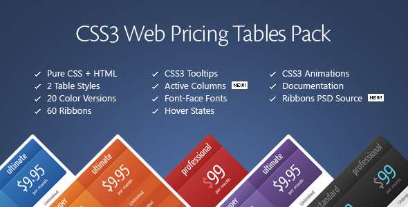 CSS3 Web Pricing Tables Pack (Grids) - CodeCanyon Item for Sale