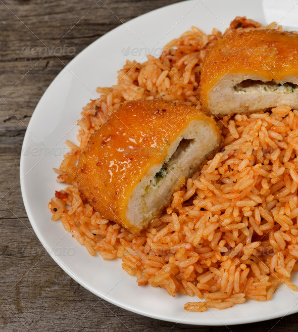 Stuffed Chicken Fillet With Rice,Close Up