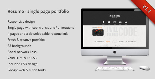 Resume - single page portfolio/vcard theme - Portfolio Creative