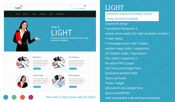 Light - responsive mobile retina ready template - Corporate Site Templates