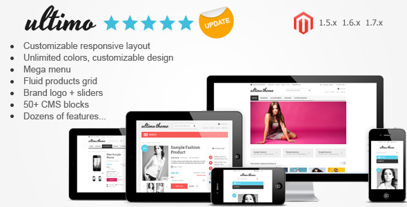 Ultimo - Fluid Responsive Magento Theme - Ultimo is a premium Magento theme with advanced admin module. It's extremely customizable and fully responsive. Can be used for every type of store.