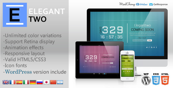 Eleganttwo - Animation responsive coming soon page - Under Construction Specialty Pages