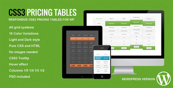 Responsive CSS3 Pricing Tables for WordPress - CodeCanyon Item for Sale