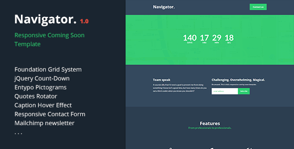 Navigator | Responsive Coming Soon Template - Under Construction Specialty Pages
