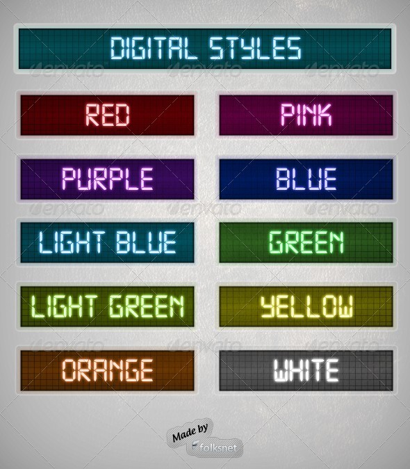 This is a set of 10 different color digital styles