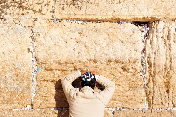 Man Praying at Western Wall - Stock Photo - Images