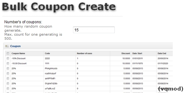 Bulk Coupon Create for OpenCart - CodeCanyon Item for Sale