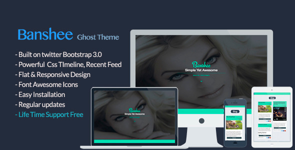 Banshee Flat Responsive Ghost Blogging Template - Ghost Themes Blogging