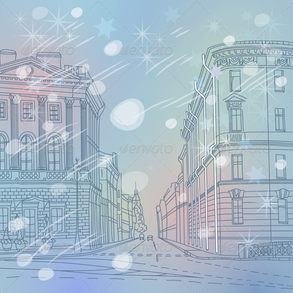 Winter Christmas Cityscape of St. Petersburg (Buildings)