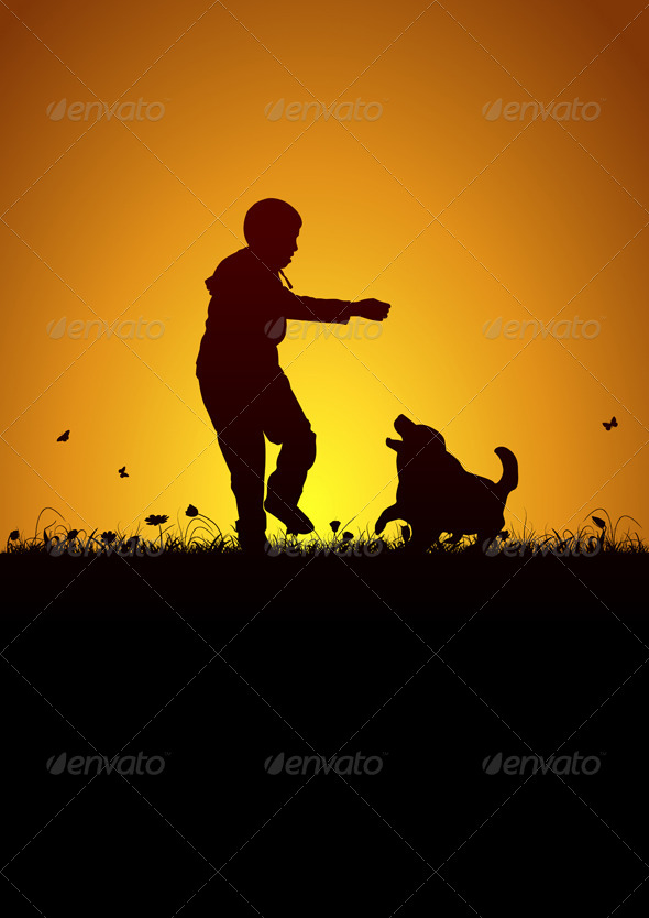 Kid Playing with Dog (People)