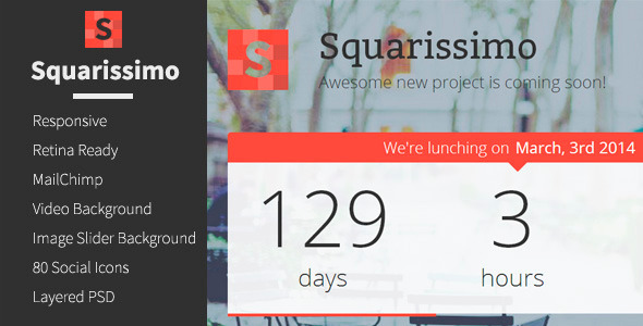 Squarissimo - Responsive Coming Soon Template - Under Construction Specialty Pages