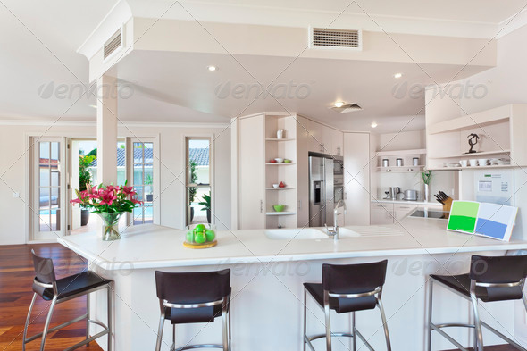 modern minimal white kitchen in australian home
