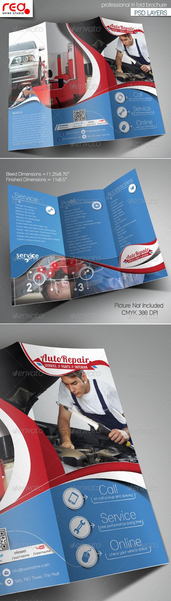 Auto Repair Trifold Brochure Template (Corporate)