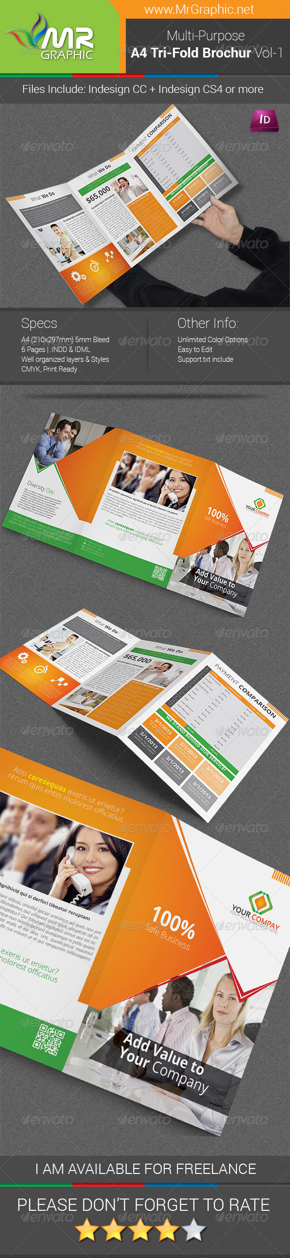 Multipurpose A4 Tri-Fold Brochure Template Vol-1 (Corporate)