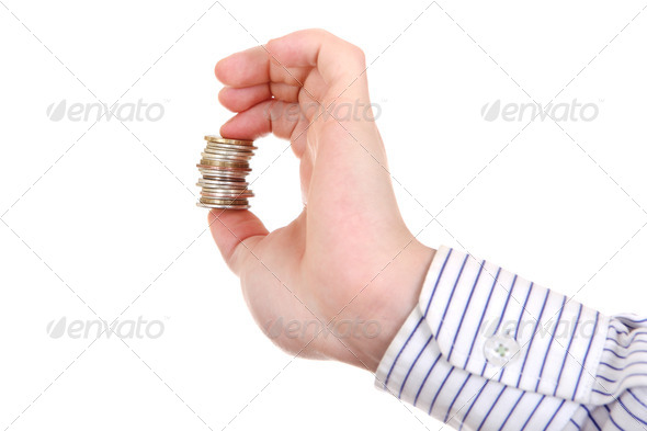 Small Change in Hand Isolated on the white background