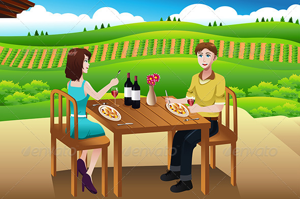 Couple Eating Lunch Picnic at a Winery (People)
