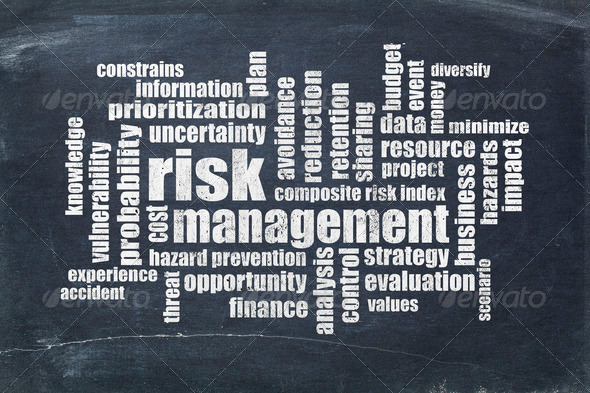 risk management word cloud on a slate blackboard