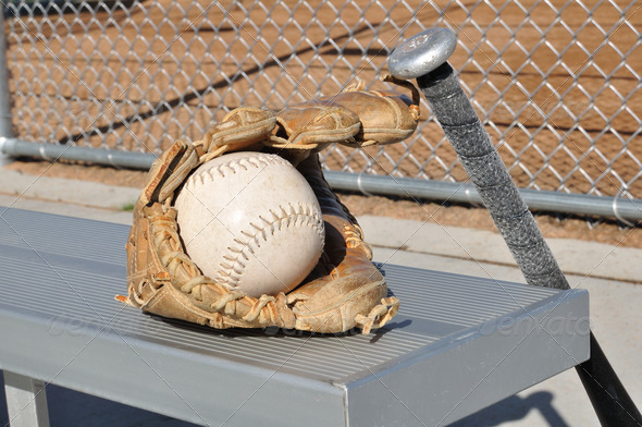 White Softball, Bat, and Glove