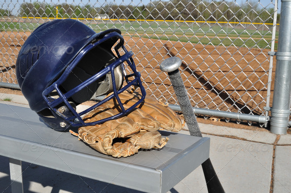 Baseball Helmet, Bat, and Glove