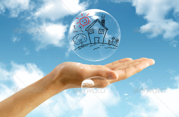 Real-Estate Bubble on the background sky