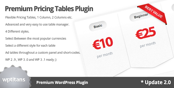 Premium Pricing Tables Plugin - CodeCanyon Item for Sale