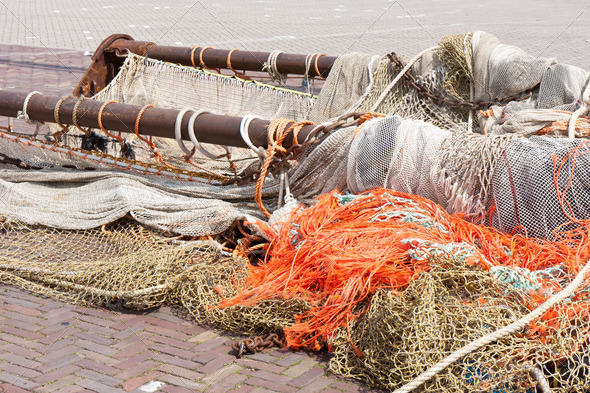 Beam trawl and nets of a fishing cutter