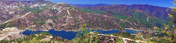 Panorama of Kouris dam with reservoir, Cyprus