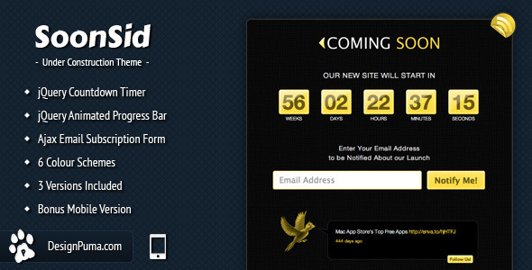 SoonSid - Coming Soon Theme - Under Construction Specialty Pages