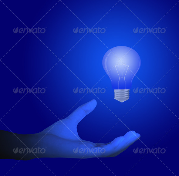 Hand and blue bulbs