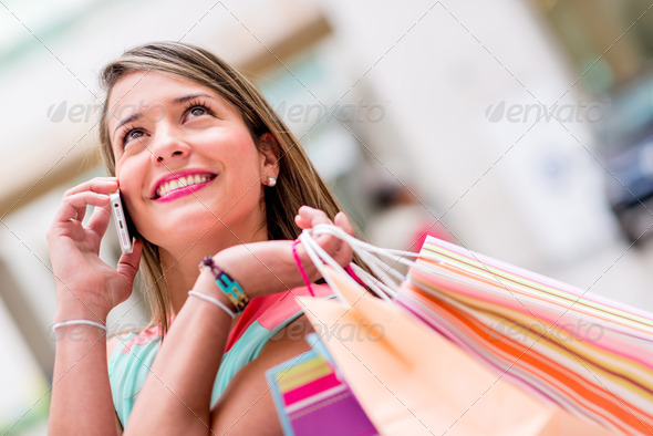 Female shopper on the phone