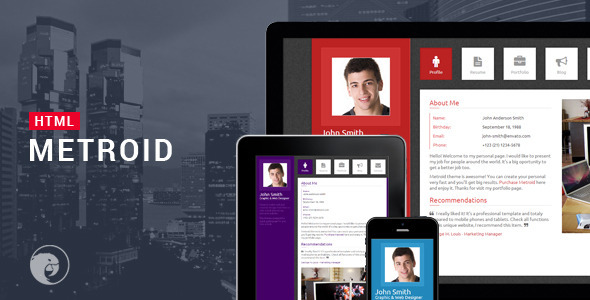 Metroid Responsive vCard - HTML - Virtual Business Card Personal